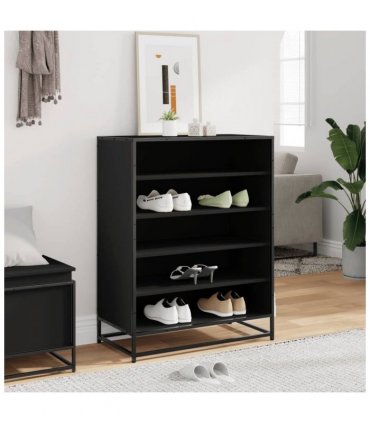 vidaXL Shoe Cabinet Black 75x38x97.5 cm Engineered Wood and Metal
