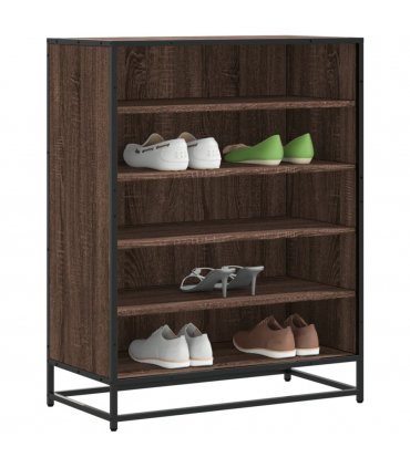 vidaXL Shoe Cabinet Brown Oak 75x38x97.5 cm Engineered Wood and Metal