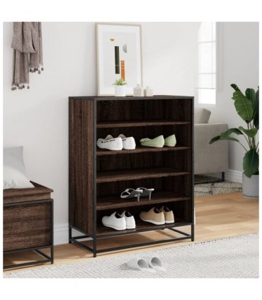 vidaXL Shoe Cabinet Brown Oak 75x38x97.5 cm Engineered Wood and Metal