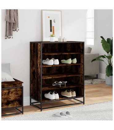 vidaXL Shoe Cabinet Smoked Oak 75x38x97.5 cm Engineered Wood and Metal