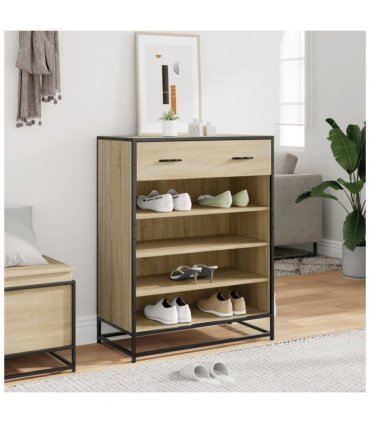 vidaXL Shoe Cabinet Sonoma Oak 75x38x97.5 cm Engineered Wood and Metal