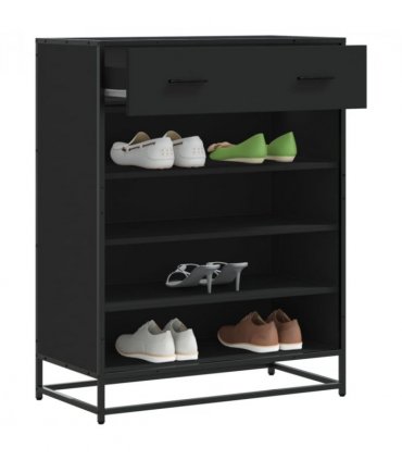 vidaXL Shoe Cabinet Black 75x38x97.5 cm Engineered Wood and Metal — V0672120589