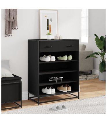 vidaXL Shoe Cabinet Black 75x38x97.5 cm Engineered Wood and Metal — V0672120589