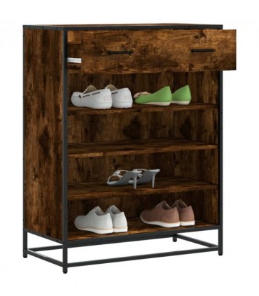 vidaXL Shoe Cabinet Smoked Oak 75x38x97.5 cm Engineered Wood and Metal — V0672120590