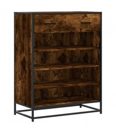 vidaXL Shoe Cabinet Smoked Oak 75x38x97.5 cm Engineered Wood and Metal — V0672120590