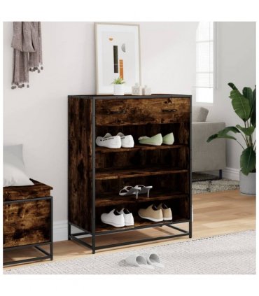 vidaXL Shoe Cabinet Smoked Oak 75x38x97.5 cm Engineered Wood and Metal — V0672120590