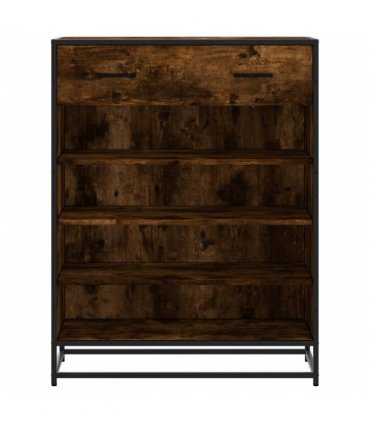 vidaXL Shoe Cabinet Smoked Oak 75x38x97.5 cm Engineered Wood and Metal — V0672120590