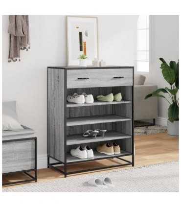 vidaXL Shoe Cabinet Grey Sonoma 75x38x97.5 cm Engineered Wood and Metal — V0672120591