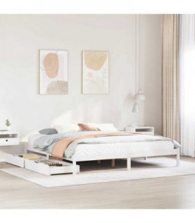 vidaXL Bed Frame without Mattress White 180x200 cm Super King Solid Wood Pine — Size: 180 x 200 cm — V0672120725