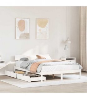 vidaXL Bed Frame without Mattress White 140x190 cm Solid Wood Pine — Size: 140 x 190 cm — V0672120750