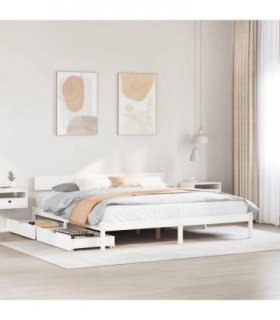 vidaXL Bed Frame without Mattress White 180x200 cm Super King Solid Wood Pine — Size: 180 x 200 cm — V0672120753