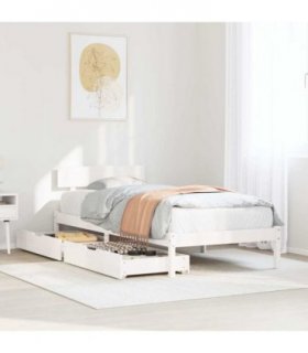 vidaXL Bed Frame without Mattress White 90x200 cm Solid Wood Pine — Size: 90 x 200 cm — V0672120756