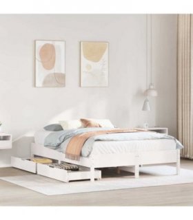 vidaXL Bed Frame without Mattress White 160x200 cm Solid Wood Pine — Size: 160 x 200 cm — V0672120862