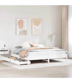 vidaXL Bed Frame without Mattress White 180x200 cm Super King Solid Wood Pine — Size: 180 x 200 cm — V0672120865