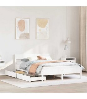 vidaXL Bed Frame without Mattress White 140x200 cm Solid Wood Pine — Size: 140 x 200 cm — V0672120871