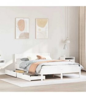 vidaXL Bed Frame without Mattress White 150x200 cm King Size Solid Wood Pine — Size: 150 x 200 cm — V0672120882