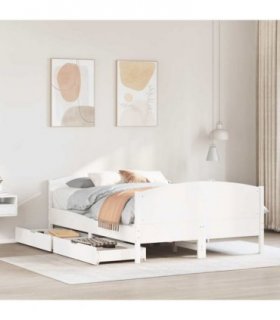 vidaXL Bed Frame without Mattress White 140x200 cm Solid Wood Pine — Size: 140 x 200 cm — V0672120908