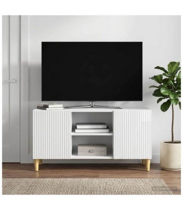 vidaXL TV Cabinet High Gloss White 102 x 34.5 x 50 cm Engineered Wood — V0672121098