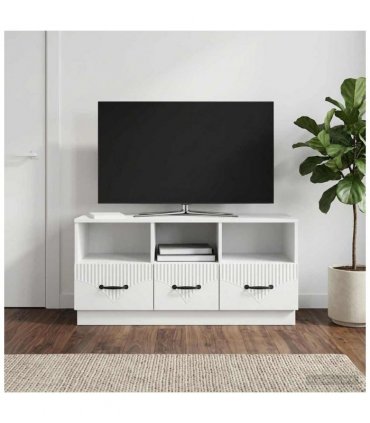 vidaXL TV Cabinet High Gloss White 102 x 34.5 x 47 cm Engineered Wood — V0672122438
