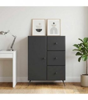 vidaXL Sideboard with Drawer Black 66 x 34.5 x 90 cm Engineered Wood — V0672122516