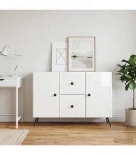 vidaXL Sideboard High Gloss White 89 x 34.5 x 60 cm Engineered Wood — V0672122536