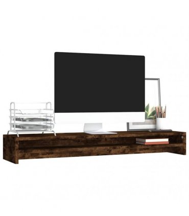 vidaXL Monitor Stand Smoked Oak 100x24x13 cm Engineered Wood