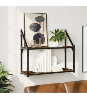 vidaXL 2-Tier Wall Shelf Smoked Oak 60x21x51 cm Engineered Wood — Size: 60 x 21 x 51 cm