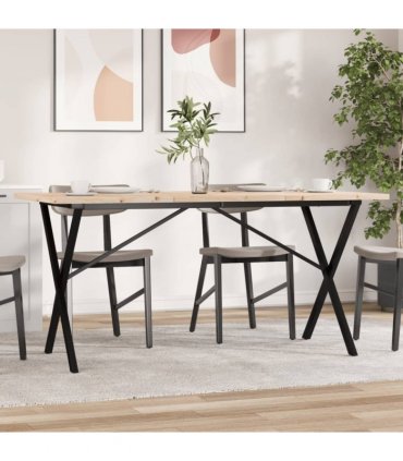 vidaXL Dining Table X-Frame 160x80x75.5 cm Solid Wood Pine and Steel — Size: 160 x 80 x 75.5 cm, Model: x shape