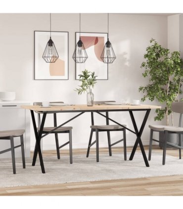 vidaXL Dining Table X-Frame 160x80x75.5 cm Solid Wood Pine and Steel — Size: 160 x 80 x 75.5 cm, Model: x shape