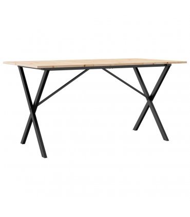 vidaXL Dining Table X-Frame 160x80x75 cm Solid Wood Pine and Steel — Size: 160 x 80 x 75 cm, Model: x shape