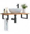 vidaXL Basin Shelf Wall Mounted Steel and Solid Wood A — Colour: dark brown and black, Size: 100 x 40 x 2 cm, Model: rectangular