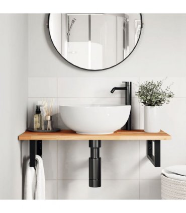vidaXL Basin Shelf Wall Mounted Steel and Solid Wood A — Colour: dark brown and black, Size: 100 x 40 x 2 cm, Model: rectangular