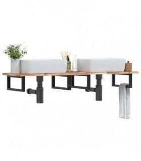 vidaXL Basin Shelf Wall Mounted Steel and Solid Wood Acacia — Colour: brown and black, Size: 120 x 40 x 2 cm, Model: rectangular