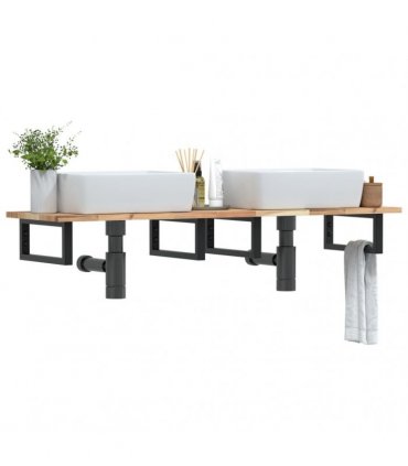 vidaXL Basin Shelf Wall Mounted Steel and Solid Wood Acacia — Colour: brown and black, Size: 120 x 40 x 2 cm, Model: rectangular