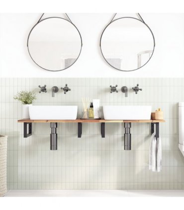 vidaXL Basin Shelf Wall Mounted Steel and Solid Wood Acacia — Colour: brown and black, Size: 120 x 40 x 2 cm, Model: rectangular