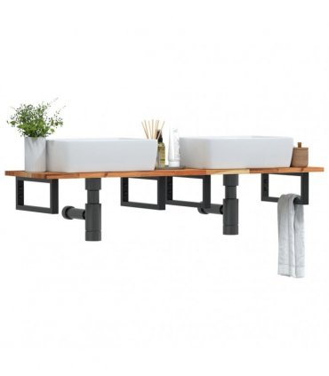 vidaXL Basin Shelf Wall Mounted Steel and Solid Wood A — Colour: dark brown and black, Size: 120 x 40 x 2 cm, Model: rectangular