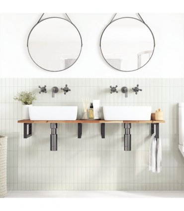 vidaXL Basin Shelf Wall Mounted Steel and Solid Wood A — Colour: dark brown and black, Size: 120 x 40 x 2 cm, Model: rectangular