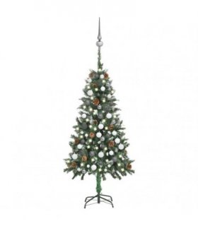 vidaXL Artificial Pre-lit Christmas Tree with Ball Set Pine Cones 150 cm — Colour: white and grey, Size: 150 x 89 cm