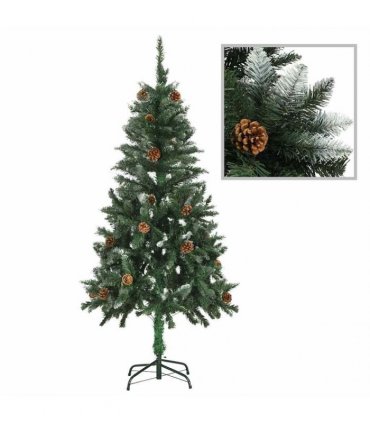 vidaXL Artificial Pre-lit Christmas Tree with Ball Set Pine Cones 150 cm — Colour: white and grey, Size: 150 x 89 cm