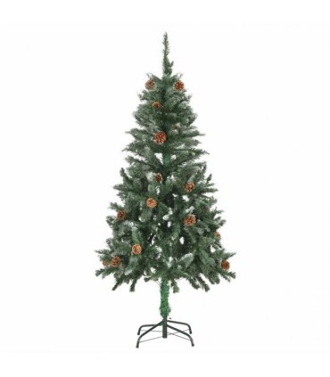 vidaXL Artificial Pre-lit Christmas Tree with Ball Set Pine Cones 150 cm — Colour: white and grey, Size: 150 x 89 cm