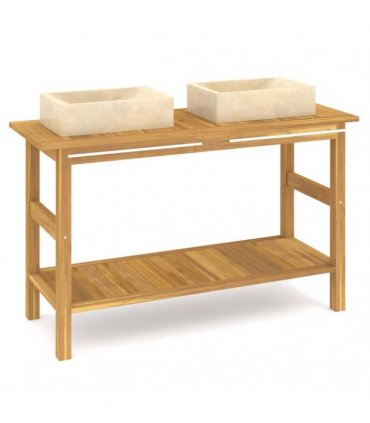 vidaXL Bathroom Vanity Cabinet with Cream Marble Sinks Solid Wood Teak — Model: without basket — V0672129485