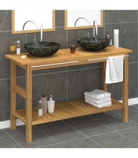 vidaXL Bathroom Vanity Cabinet with Black Marble Sinks Solid Wood Teak — Model: without basket — V0672129486