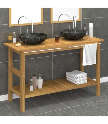 vidaXL Bathroom Vanity Cabinet with Black Marble Sinks Solid Wood Teak — Model: without basket — V0672129486