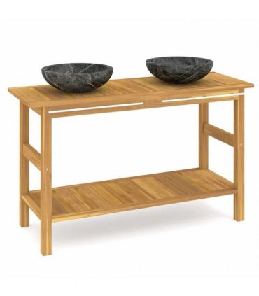 vidaXL Bathroom Vanity Cabinet with Black Marble Sinks Solid Wood Teak — Model: without basket — V0672129486