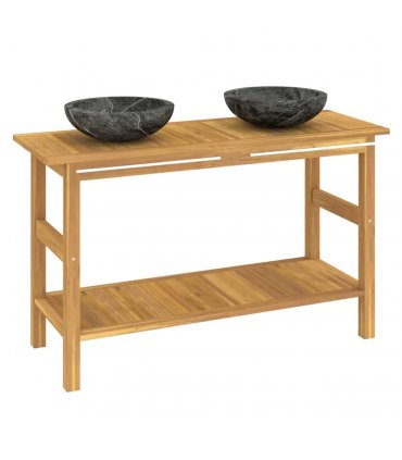 vidaXL Bathroom Vanity Cabinet with Black Marble Sinks Solid Wood Teak — Model: without basket — V0672129486