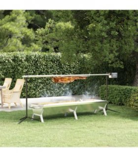 vidaXL BBQ Tray Silver 158x42x31 cm Stainless Steel — Size: 158 x 42 x 31 cm