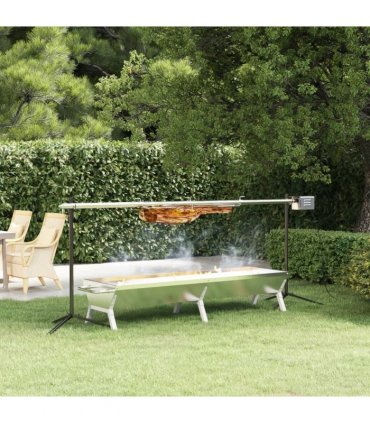 vidaXL BBQ Tray Silver 158x42x31 cm Stainless Steel — Size: 158 x 42 x 31 cm