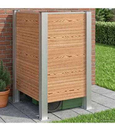 vidaXL Garbage Bin Fence Brown 85 x 85 x 115 cm Aluminium and WPC — Model: L shape