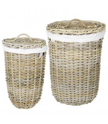 vidaXL Laundry Basket with Lid 2 pcs Natural Grey Kubu Rattan