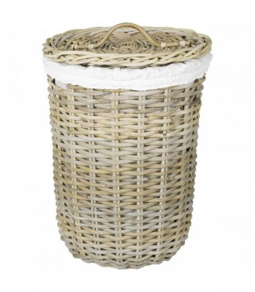 vidaXL Laundry Basket with Lid 2 pcs Natural Grey Kubu Rattan